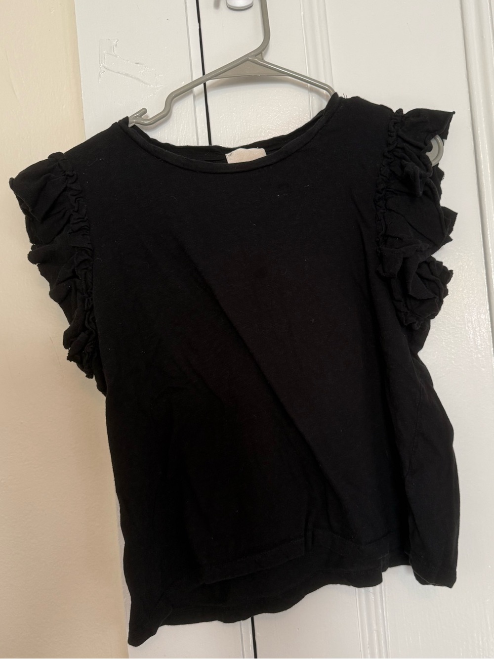 Black Ruffle Sleeve Women's Top Blouse